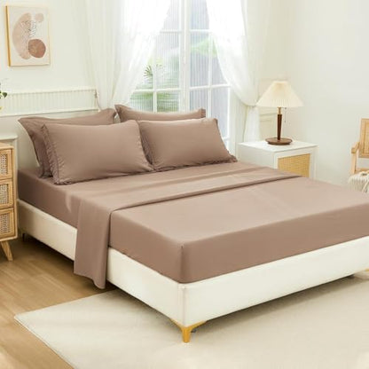 Andency Oversized King Comforter Set, 7 Pieces Taupe Bedding