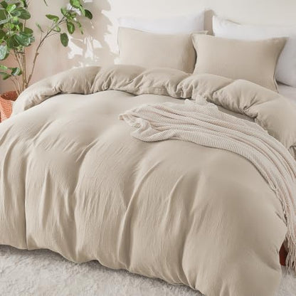 EMME Muslin Cotton Duvet Cover Set Linen Like Beige King