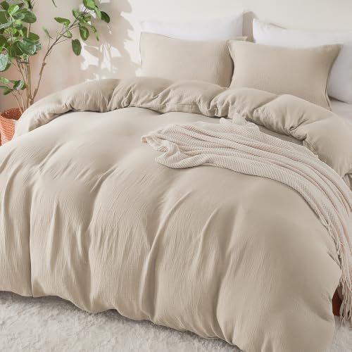 EMME Muslin Cotton Duvet Cover Set Linen Like Beige Twin