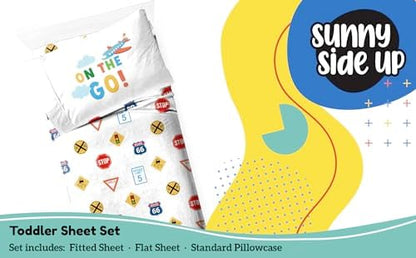 Sunny Side Up On The Go Toddler Sheet Set - 3 Piece Toddler Bedding Set Includes Pillow Cover - Super Soft Microfiber Sheets