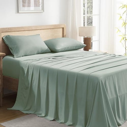 Andency Sage Green Queen Sheets Set 100% Viscose Derived from Bamboo