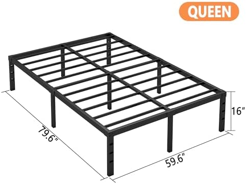 Hafenpo 16 Inch Queen Bed Frame, Under Bed Storage, Black