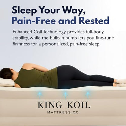 King Koil Air Mattress Full with Built-in Pump, Inflatable Blow Up Bed