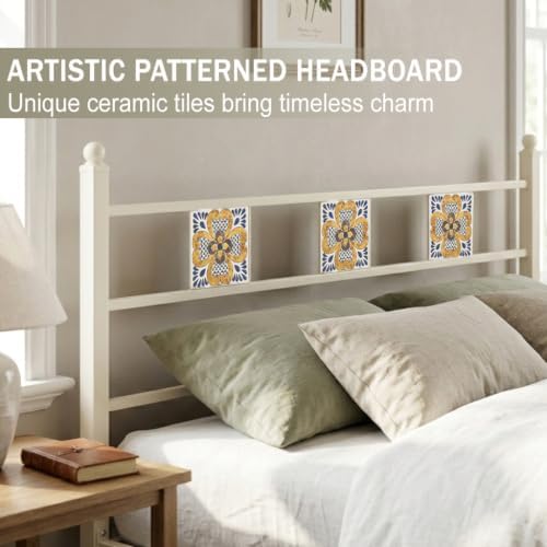 Full Size Bed Frame with Headboard Footboard, Vintage Metal Platform Beds
