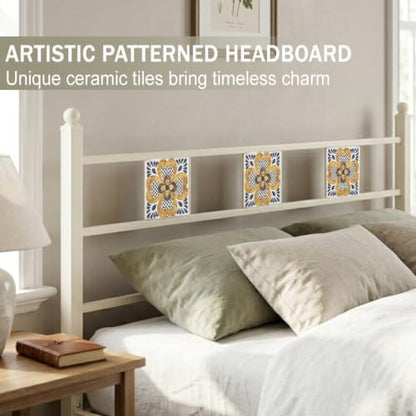 Full Size Bed Frame with Headboard Footboard, Vintage Metal Platform Beds