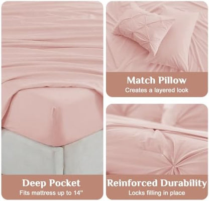 JOLLYVOGUE California King Comforter Set 7 Pieces - Bed in a Bag Cal King for All Season, Pintuck Bedding Comforter Sets with Comforter, Flat Sheet, Fitted Sheet and Pillowcases & Shams, Rose Gold
