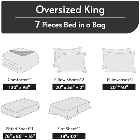 MUXHOMO 7 Pieces Oversized King Comforter Set, Reversible Bed in a Bag Oversized King, All Season Bedding Set with Comforter, Flat Sheet, Fitted Sheet, Pillowcases & Shams, Dark Green & Light Green