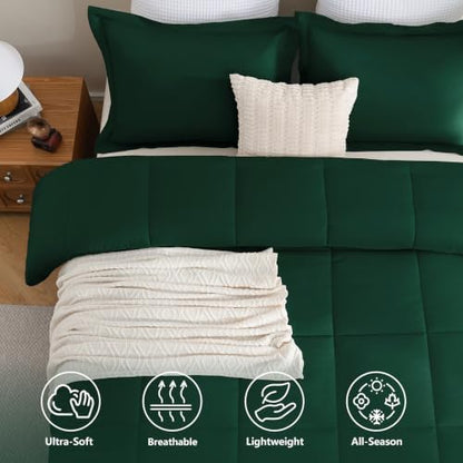 CozyLux Twin/Twin XL Comforter Set, 2-Piece Box-Stitched, Emerald Green