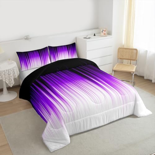 Castle Fairy Purple White Ombre Full Size Comforter Set,Geometric Abstract Bedding Set for Adults Teens,Children Modern Abstract Comforter Luxury Watercolor Quilt Set Room Decor 3Pcs