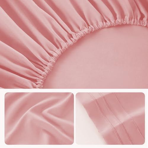 ROSE&RISY Pink Full Sheet Set, 4 Pieces Soft Bedding Full Sheet Set, Breathable and Cooling,Includes 1 Fitted Sheet, 1 Flat Sheet, 2 Pillow Cases - Deep Pocket (Pink, Full)