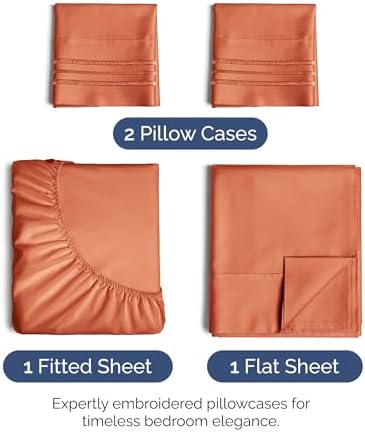 Queen Size 4 Piece Sheet Set - Soft & Cooling Bed Sheets - Harvest Pumpkin
