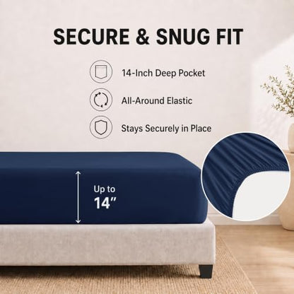 HIMEET Oversized King Comforter Sets, 7-Piece Point-Quilted, Navy Blue