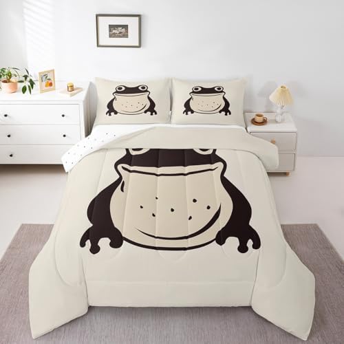 jejeloiu Japanese Frog Comforter Set King Size Kids Traditional Retro Bedding Set Boys Girls Teens Tropical Amphibian Duvet Breathable Funny Animal Quilt Bedroom Decor,1 Comforter with 2 Pillowcase