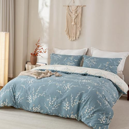 OAITE King Duvet Cover Set 3pcs 100% Cotton Blue Branch
