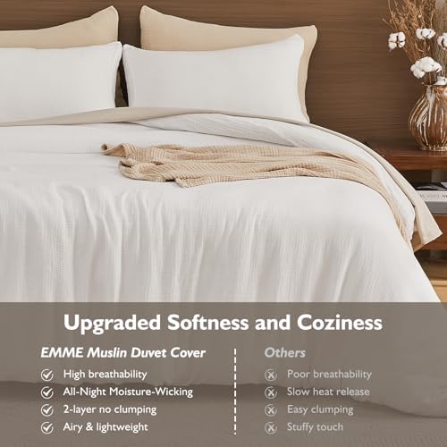EMME Muslin Cotton Duvet Cover Set Linen Like Cream White Twin