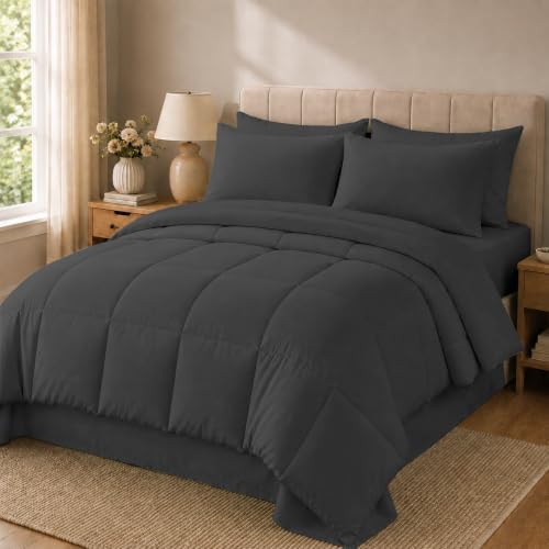 Anluoer Queen Comforter Set 7 Piece, Soft Bed in a Bag Queen Bedding Sets