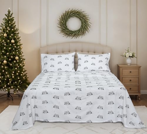 RUVANTI Flannel Sheets Set, Twin Size, Soul Dog White
