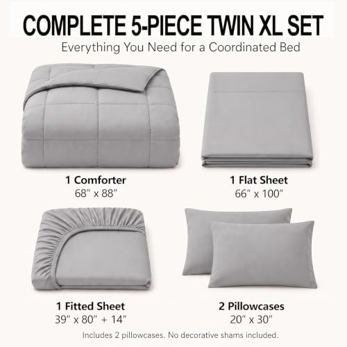 CozyLux Twin XL Comforter Set French Grey - 5 Pieces Twin XL Bed in a Bag