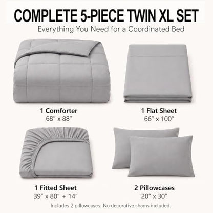 CozyLux Twin XL Comforter Set French Grey - 5 Pieces Twin XL Bed in a Bag