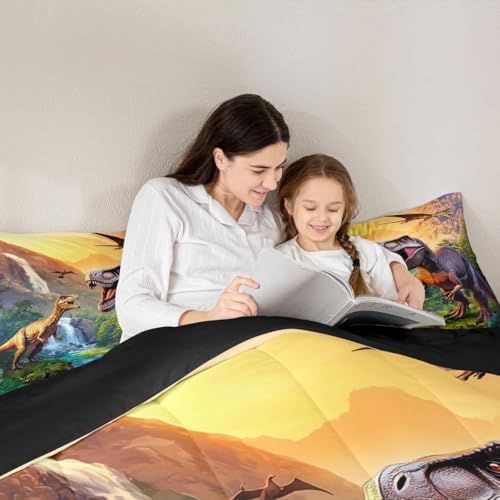 Erosebridal Kids Dinosaur Bedding Twin Comforter Set for Boys Cartoon Dino Bedding Sets,3D Jungle Animals Bed Set Dinosaur Room Decor for Boys,1 Pillow Case Soft Lightweight for All Season