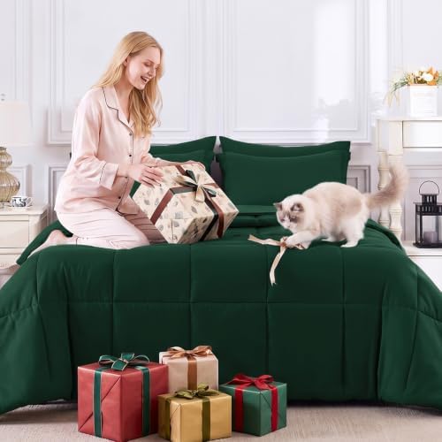 CozyLux Twin Comforter Set, 5-Piece Bed in a Bag, Emerald Green