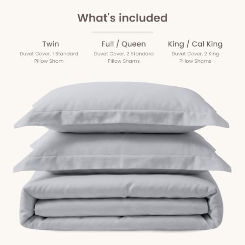 BIOWEAVES 100% Organic Cotton King Duvet Cover Set, 3-Piece, 300 Thread Count Sateen Weave GOTS Certified Comforter Cover with Buttoned Closure and 2 Pillow Shams – Glacier Gray, 104x90 inches