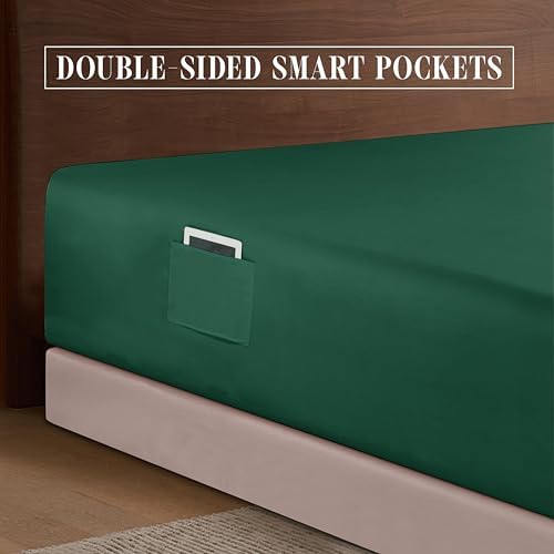 Elegant Comfort 1500 Premium Hotel Quality 18-24 Inches Deep - Extra Deep Pocket Single Fitted Sheet for High Mattress, Luxury and Softest, Smart Pocket - Wrinkle Free, Twin/Twin XL, Hunter Green