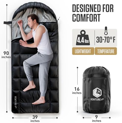 VENTURE 4TH Backpacking Sleeping Bag for Camping - Single, XXL & Double