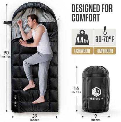 VENTURE 4TH Backpacking Sleeping Bag for Camping - Single, XXL & Double