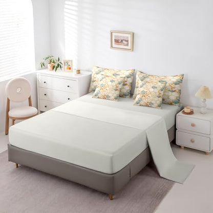 Erosebridal Honeycomb Bedding Set for Kids Teens,Marble Hexagon Comforter Set King Size,Patchwork Geometric Leaves (Comforter+Fitted+Flat Sheet+2 Pillowcases+2 Throw Pillow Covers) 7 Pieces Bed Set