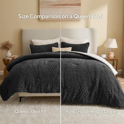 BEDELITE Fluffy Sherpa Twin Comforter Set,Leaf-Black