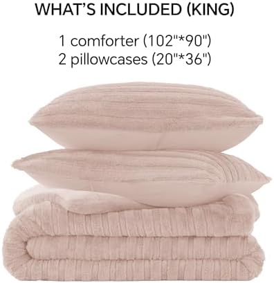 BEDELITE Faux Fur King Size Comforter Set, Fluffy Bed Set, Pink