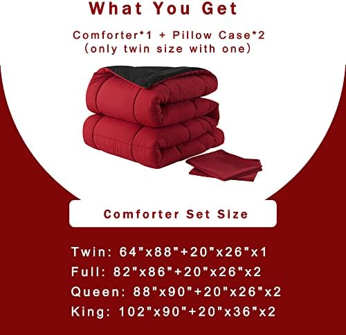 DOWNCOOL King Size Comforter Set -All Season Bedding Comforters Sets with 2 Pillow Cases -3 Pieces Bed Set Down Alternative King Bedding Set -Red/Black King Comforter Set(102"x90")