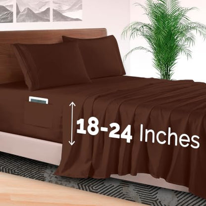 Elegant Comfort 4-Piece Bed Sheet Set - Luxury Bedding 1500 Premium Hotel Quality Microfiber, All Around Elastic 18-24 Inches Deep Fitted Sheet- Extra Deep Pocket Sheets, California King, Brown