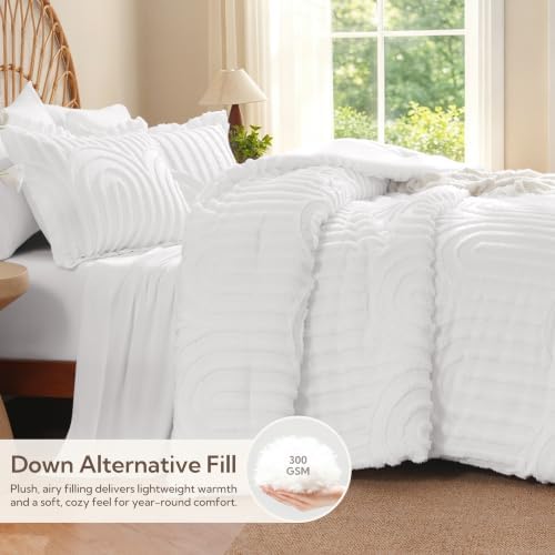 MR&HM Boho Comforter Set Full 7 Pcs, White Western Arch Tufted Bedding Set