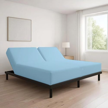 1 PC Top Split King Fitted Sheet for Adjustable beds, 34" Split, Light Blue