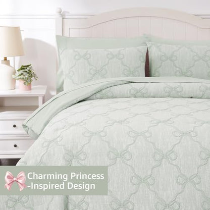 Queen Comforter Set with Sheets for Girls-7 Pieces Bow Bed in A Bag