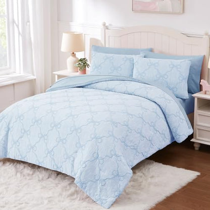 Twin Comforter Set with Sheets for Girls-5 Pieces Bow Twin Bedding Sets