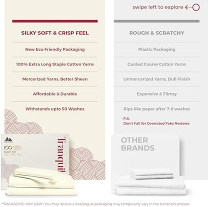 Mayfair Linen 100% Egyptian Cotton Sheets Full Size - Luxury 800 Series Tranquil Colllection Egyptian Cotton Bed Sheets Full Size (4 PC, Ivory), Soft Cooling 16" Deep Pocket Hotel Bed Sheet Set