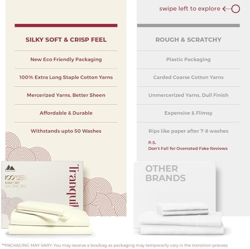 Mayfair Linen 100% Egyptian Cotton Twin XL Size Sheet Set - Luxury 800 Series Tranquil Collection Egyptian Cotton Twin XL Sheets (3 PC, Ivory), Silky Soft 16" Deep Pocket College Dorm Room Sheets