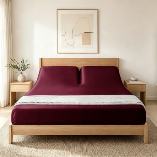 RUDONG M Split Top King Fitted Sheet Only for Adjustable Beds, Burgundy