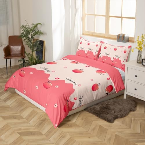 Erosebridal Peach Duvet Cover Queen Size Pink Bedding Set for Adult Women Kids Girls Pink Reversible Luxury Comforter Cover (1 Duvet Cover + 2 Pillow Cases)