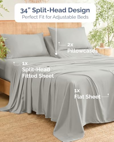 100% Rayon Derived from Bamboo Sheets - Split Head King - Light Grey