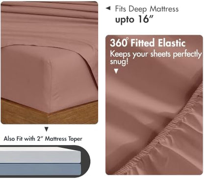 RUVANTI 100% Cotton Twin Sheets, Percale Weave Twin Sheet Set, Mocha Taupe