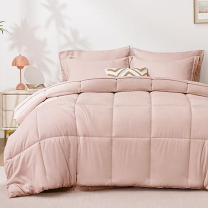 Love's cabin Twin XL Comforter Set Blush Pink, 5 Pieces Twin XL Bed in a Bag, All Season Bedding Sets with 1 Comforter, 1 Flat Sheet, 1 Fitted Sheet, 1 Pillowcase and 1 Pillow Sham