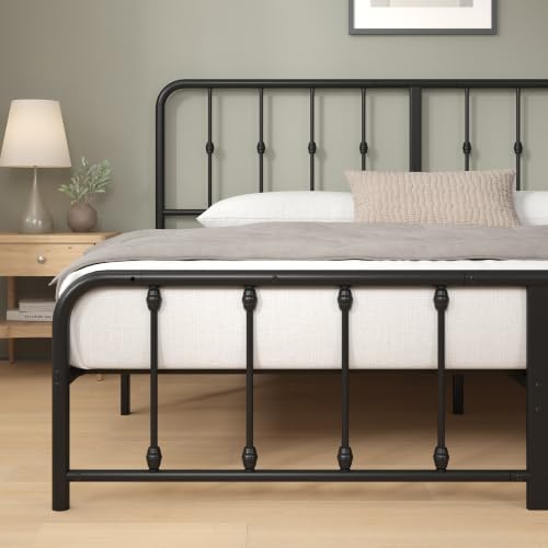Zinus Leonardo Metal Platform Bed Frame, Victorian Spindle Headboard, King