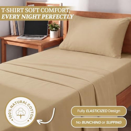 Twin XL Cotton Knit Jersey Sheet Set, 15" Deep Pocket, Taupe, 3pc