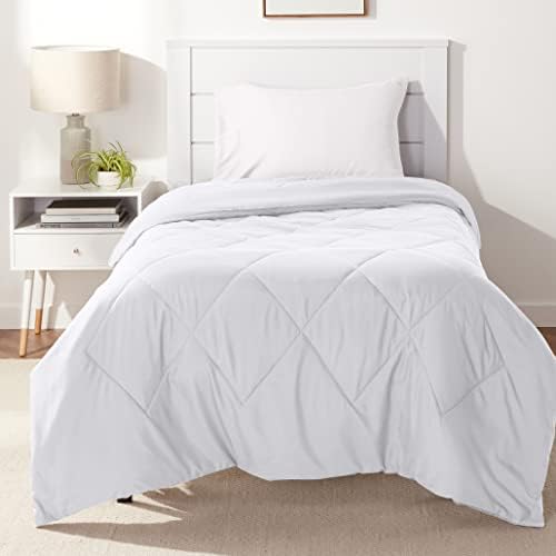 Amazon Basics Reversible Lightweight Microfiber All Season Comforter Blanket, Twin/Twin XL, White