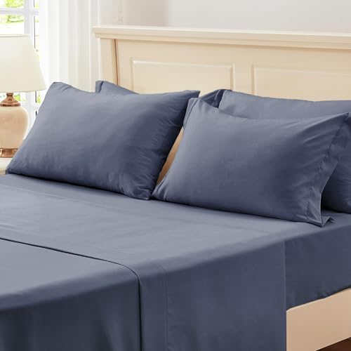 King Size Comforter Set 7 Piece,Greyish Blue Bed in a Bag King Bedding Sets