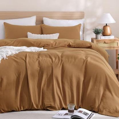 TOCOMOA 100% Muslin Cotton Duvet Cover Set, Burnt Orange, King